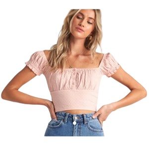 Billabong Textured Boho Cropped Cotton Peasant Pink Crop Top M